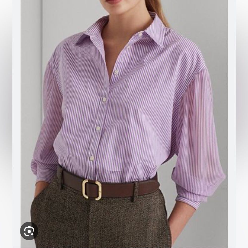 Ralph Lauren Black Label Nwt Purple Wth Striped Broadcloth Button Shirt Xl